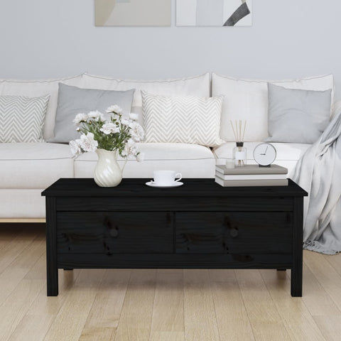 ZNTS Coffee Table Black 100x50x40 cm Solid Wood Pine 814608
