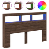 Headboard Cabinet with LED Brown Oak 160x17x102 cm 839209