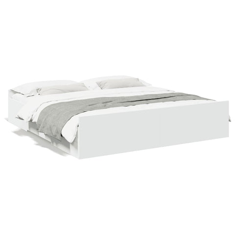 ZNTS Bed Frame with Drawers White 200x200 cm Engineered Wood 3280265
