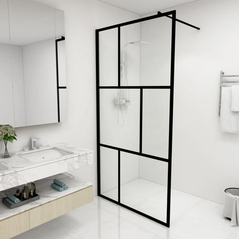 Walk-in Shower Wall with Tempered Glass Black 100x195 cm 149154