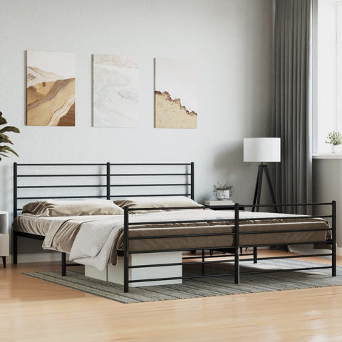Metal Bed Frame without Mattress with Footboard Black 200x200cm 352344