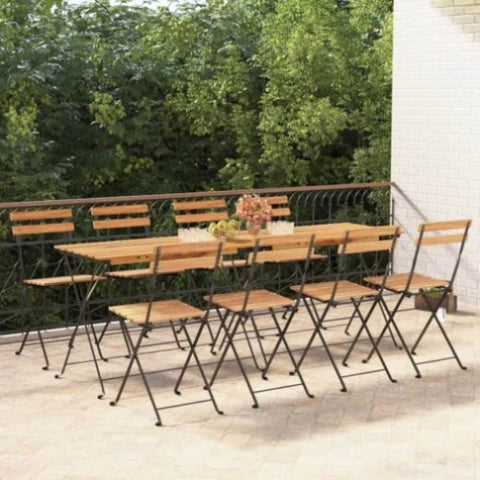 Folding Bistro Chairs 8 pcs Solid Wood Teak and Steel 3152111