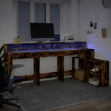 Desk with LED Lights Smoked Oak 200x104x91 cm Engineered Wood 3309469