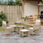 ZNTS 7 Piece Garden Dining Set with Cushions Beige Poly Rattan 369013