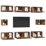 TV Cabinet Set Wall-mounted 8 pcs Old Wood Engineered Wood 3393165