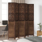 Room Divider 5 Panels Dark Brown Solid Wood Paulownia 358712
