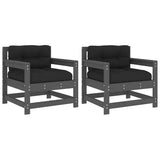 Garden Chairs with Cushions 2 pcs Grey Solid Wood Pine 825564