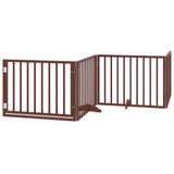 Dog Gate with Door Foldable 8 Panels Brown 640 cm Poplar Wood 3155578