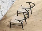 Set of Two Weave Dining Chairs with Y-Shaped Backrest Hemp Seat - Black/Beige T3398P377923
