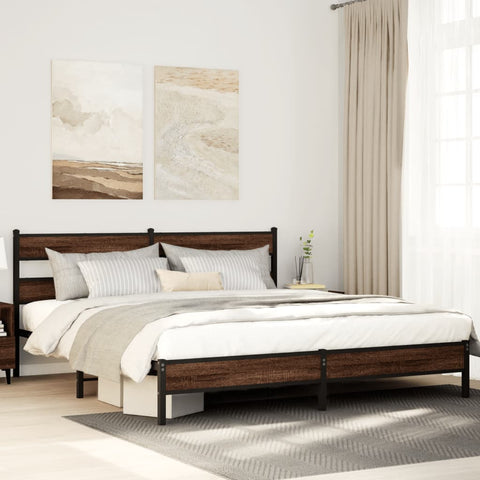 ZNTS Metal Bed Frame without Mattress Brown Oak 200x200 cm 3308511