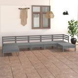 7 Piece Garden Lounge Set Grey Solid Wood Pine 3083346