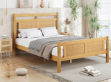 Wooden bed, 4ft6 double bed 135190cm, MDF with rattan paper, Sturdy bed slats, PineMDFPlywood, N604P353108N