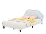 3ft Single Upholstered Bed with LED Adjustable Cute Cloud Headboard, Soft Velvet Bed Frame with N652P241968W