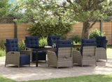 Garden Dining Set with Cushion 7 pcs Grey and Black Rattan 3380587