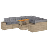 10 Piece Garden Sofa Set with Cushions Beige Poly Rattan Acacia 3327419
