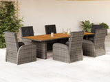 7 Piece Garden Dining Set with Cushions Grey Poly Rattan 3277613