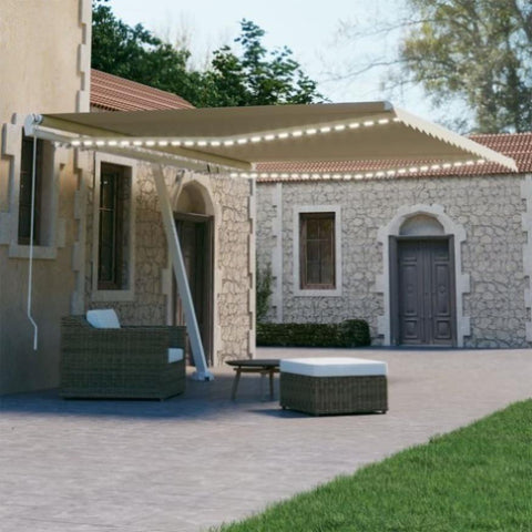 ZNTS Manual Retractable Awning with LED 450x300 cm Cream 3069562