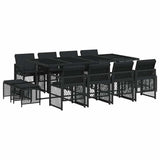 13 Piece Garden Dining Set with Cushions Black Poly Rattan 3210799