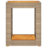 Garden Side Table with Wooden Top Beige 60x40x75 cm Poly Rattan 366305