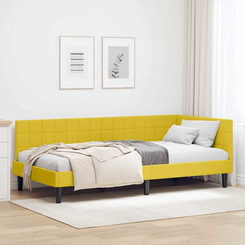 Corner Bed Frame with Headboard Yellow 100 x 200 cm Velvet 42016444