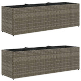 ZNTS Garden Planters with 3 Pots 2 pcs Grey 105x30x32 cm Poly Rattan 3210524