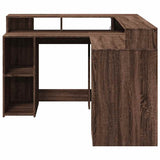 Desk with LED Lights Brown Oak 130x130x91 cm Engineered Wood 3309453