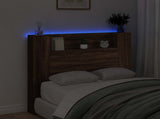 Storage Headboard with LED Brown Oak Engineered Wood 3418654