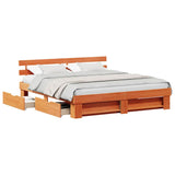 Bed Frame with Headboard Wax Brown 200 x 200 cm Solid Pine Wood 3382264