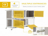 Wooden Pet Hutch, Two-Tier Cage with Rain Cover, Wheels, White T3398P554175