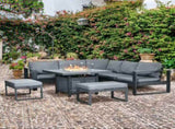 6-Piece Aluminium Garden Furniture Set with Fire Pit Table, Outdoor Dining Sofa Set with Cushions, T3398P323859