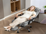 155&deg Reclining Faux Leather Swivel Office Chair -Gray T3398P424999