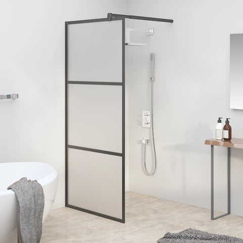 Walk-in Shower Wall 90x195 cm Frosted ESG Glass Black 151877