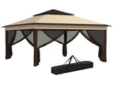 3 x 3 Pop Up Gazebo, Height Adjustable Instant Event Shelter with Netting and Carrying Bag, Beige T3398P314111