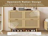 Rattan Shoe Storage Cabinet with Adjustable Shelves, 4 Flip Drawers, Elegant Wooden Design, Perfect N896P437303O