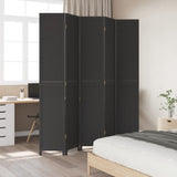 Room Divider 5 Panels Black Solid Wood Paulownia 358856