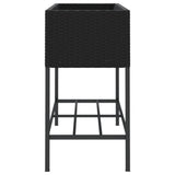 ZNTS Garden Planter with Shelf Black Poly Rattan 366384