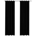 ZNTS Linen-Look Blackout Curtains with Hooks 2 pcs Black 140x245 cm 321158
