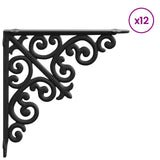Wall Shelf Brackets 12 pcs Black 9.5 x 9.5 x 3 cm Steel 42038812