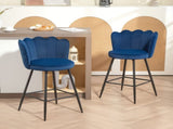 Set of Two Velvet-Feel Lotus Bar Stools - Dark Blue T3398P423883