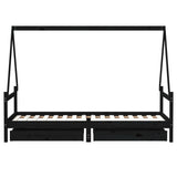 Kids Bed Frame with Drawers Black 90x200 cm Solid Wood Pine 834470