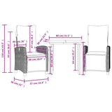3 Piece Garden Dining Set with Cushions Grey Poly Rattan 3213051
