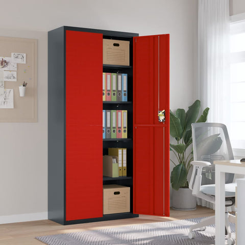 ZNTS File Cabinet Anthracite and Red 90x40x200 cm Steel 339765