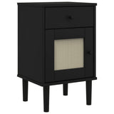 Bedside Cabinet SENJA Rattan Look Black 40x35x65 cm Solid Wood Pine 358015