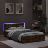 Bed Frame with Headboard and LED Smoked Oak 140x200 cm 3207613