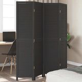Room Divider 4 Panels Black Solid Wood Paulownia 358850