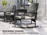 Three-Piece Rocking Chair Rattan Bistro Set - Black T3398P317697