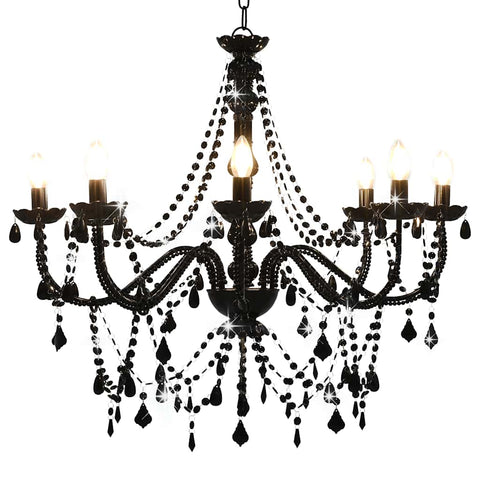 Chandelier with Beads Black 8 x E14 Bulbs 281605