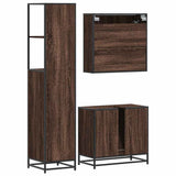ZNTS 3 Piece Bathroom Furniture Set Brown Oak Engineered Wood 3301149