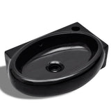 Ceramic Bathroom Sink Basin Faucet/Overflow Hole Black Round 141925