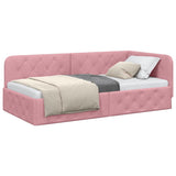 Corner Bed Frame with Headboard Pink 90 x 190 cm Velvet 42016526